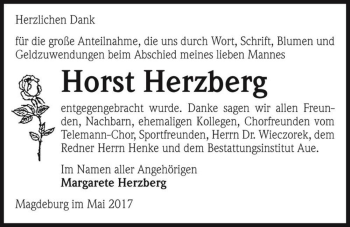 Traueranzeige von Horst Herzberg  von Magdeburger Volksstimme