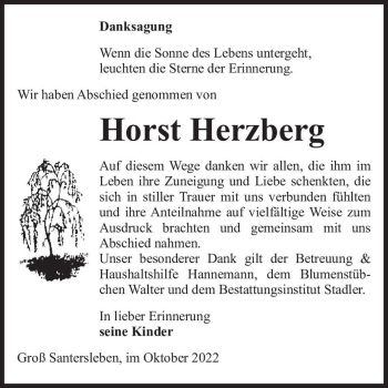Traueranzeige von Horst Herzberg  von Magdeburger Volksstimme