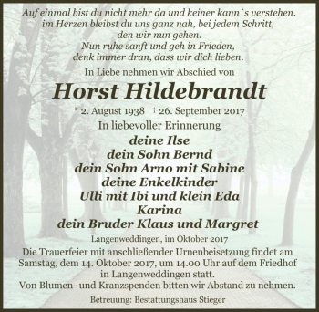 Traueranzeige von Horst Hildebrandt  von Magdeburger Volksstimme
