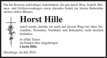Traueranzeige von Horst Hille  von Magdeburger Volksstimme