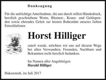Traueranzeige von Horst Hilliger  von Magdeburger Volksstimme