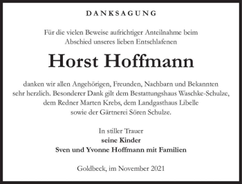 Traueranzeige von Horst Hoffmann  von Magdeburger Volksstimme