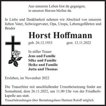 Traueranzeige von Horst Hoffmann  von Magdeburger Volksstimme