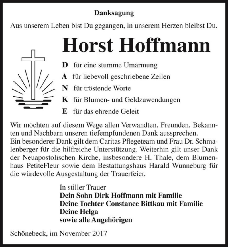  Traueranzeige für Horst Hoffmann  vom 11.11.2017 aus Magdeburger Volksstimme