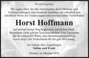 Traueranzeige von Horst Hoffmann  von Magdeburger Volksstimme