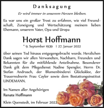 Traueranzeige von Horst Hoffmann  von Magdeburger Volksstimme