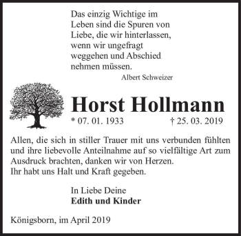 Traueranzeige von Horst Hollmann  von Magdeburger Volksstimme