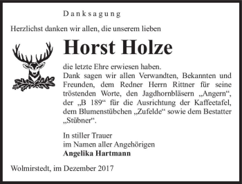 Traueranzeige von Horst Holze  von Magdeburger Volksstimme