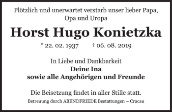 Traueranzeige von Horst Hugo Konietzka  von Magdeburger Volksstimme
