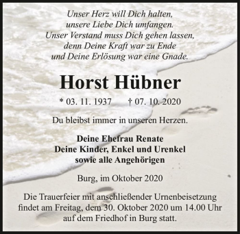 Traueranzeige von Horst Hübner  von Magdeburger Volksstimme
