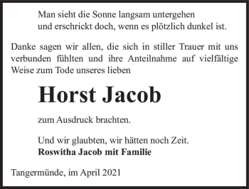 Traueranzeige von Horst Jacob  von Magdeburger Volksstimme