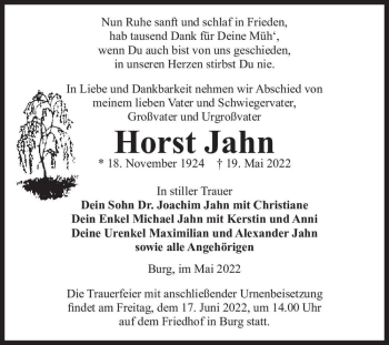 Traueranzeige von Horst Jahn  von Magdeburger Volksstimme