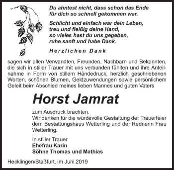 Traueranzeige von Horst Jamrat  von Magdeburger Volksstimme