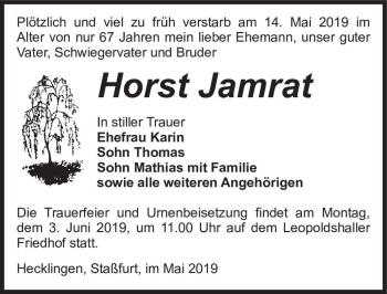 Traueranzeige von Horst Jamrat  von Magdeburger Volksstimme