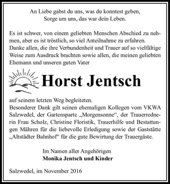 Traueranzeige von Horst Jentsch  von Magdeburger Volksstimme