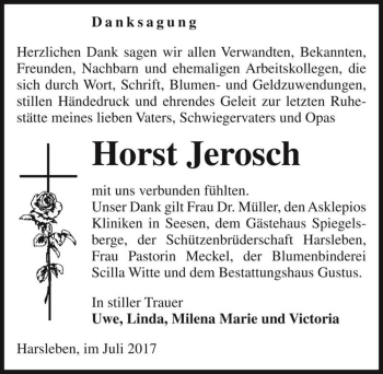 Traueranzeige von Horst Jerosch  von Magdeburger Volksstimme