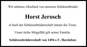 Traueranzeige von Horst Jerosch  von Magdeburger Volksstimme