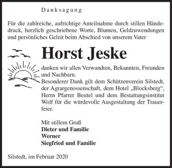 Traueranzeige von Horst Jeske  von Magdeburger Volksstimme