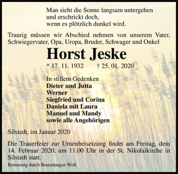 Traueranzeige von Horst Jeske  von Magdeburger Volksstimme