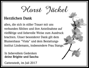 Traueranzeige von Horst Jäckel  von Magdeburger Volksstimme