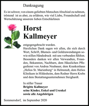 Traueranzeige von Horst Kallmeyer  von Magdeburger Volksstimme