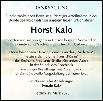 Traueranzeige von Horst Kalo  von Magdeburger Volksstimme