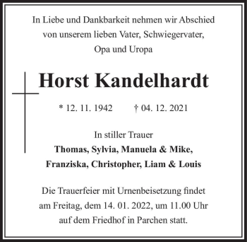 Traueranzeige von Horst Kandelhardt  von Magdeburger Volksstimme