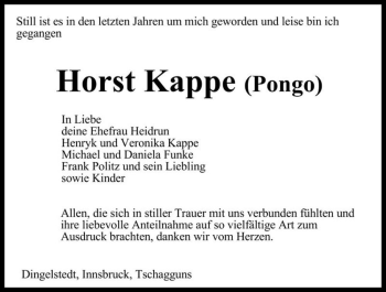 Traueranzeige von Horst Kappe 