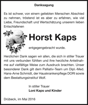 Traueranzeige von Horst Kaps  von Magdeburger Volksstimme