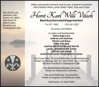 Traueranzeige von Horst Karl Willi Völsch  von Magdeburger Volksstimme