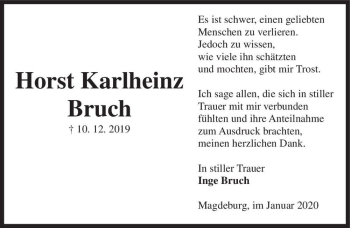 Traueranzeige von Horst Karlheinz Bruch  von Magdeburger Volksstimme