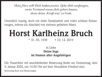 Traueranzeige von Horst Karlheinz Bruch  von Magdeburger Volksstimme