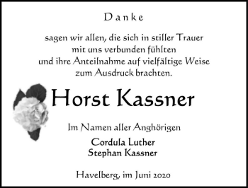 Traueranzeige von Horst Kassner  von Magdeburger Volksstimme