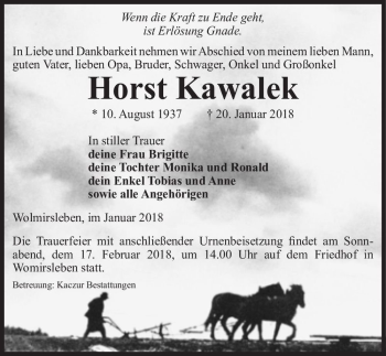 Traueranzeige von Horst Kawalek  von Magdeburger Volksstimme