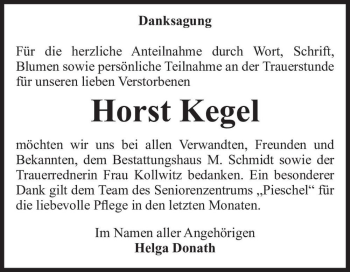 Traueranzeige von Horst Kegel  von Magdeburger Volksstimme