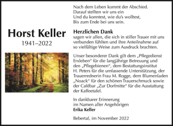 Traueranzeige von Horst Keller  von Magdeburger Volksstimme