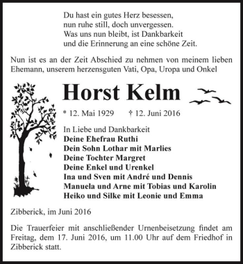 Traueranzeige von Horst Kelm  von Magdeburger Volksstimme