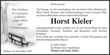 Traueranzeige von Horst Kieler  von Magdeburger Volksstimme