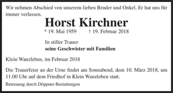 Traueranzeige von Horst Kirchner  von Magdeburger Volksstimme