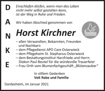 Traueranzeige von Horst Kirchner  von Magdeburger Volksstimme