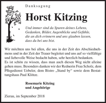 Traueranzeige von Horst Kitzing  von Magdeburger Volksstimme