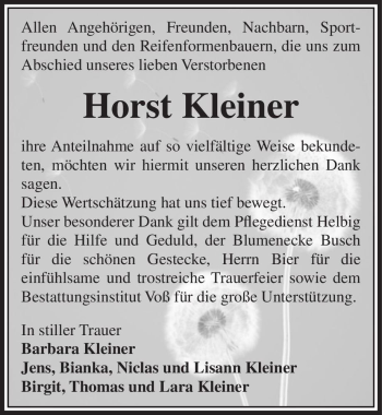 Traueranzeige von Horst Kleiner  von Magdeburger Volksstimme