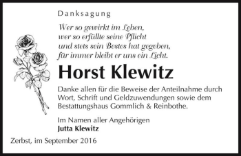 Traueranzeige von Horst Klewitz  von Magdeburger Volksstimme