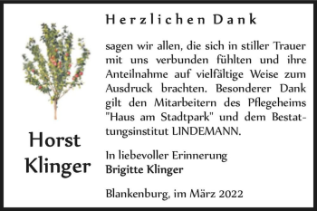 Traueranzeige von Horst Klinger  von Magdeburger Volksstimme