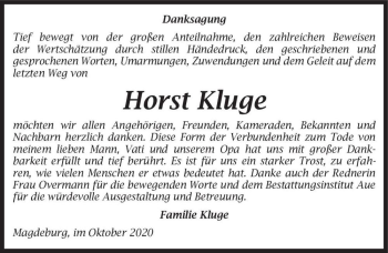 Traueranzeige von Horst Kluge  von Magdeburger Volksstimme