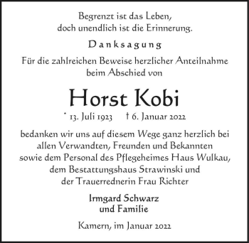 Traueranzeige von Horst Kobi  von Magdeburger Volksstimme
