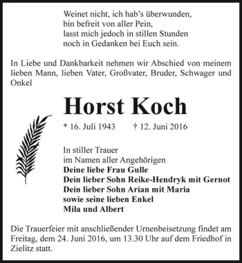 Traueranzeige von Horst Koch  von Magdeburger Volksstimme