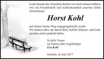 Traueranzeige von Horst Kohl  von Magdeburger Volksstimme
