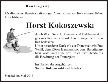 Traueranzeige von Horst Kokoszewski  von Magdeburger Volksstimme