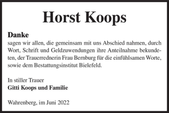 Traueranzeige von Horst Koops  von Magdeburger Volksstimme